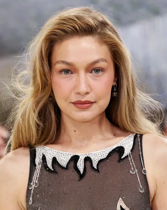 Gigi Hadid at an event wearing a detailed outfit