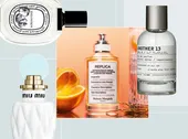 A collage of perfume bottles from various brands