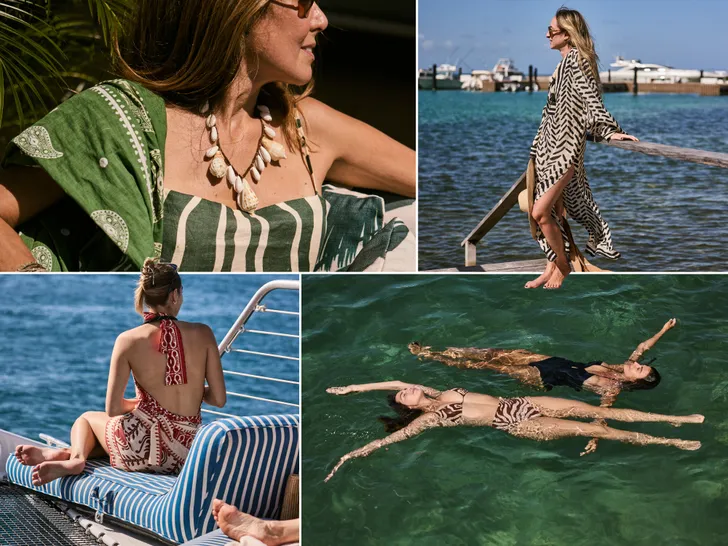 A collage depicting individuals enjoying coastal and aquatic leisure activities