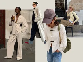 Collage of individuals wearing stylish light jackets in various settings