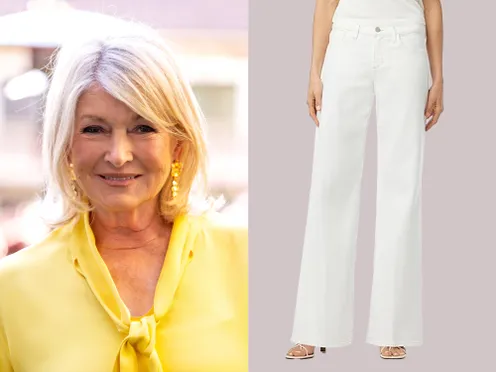 Martha Stewart and a pair of white jeans shown side by side